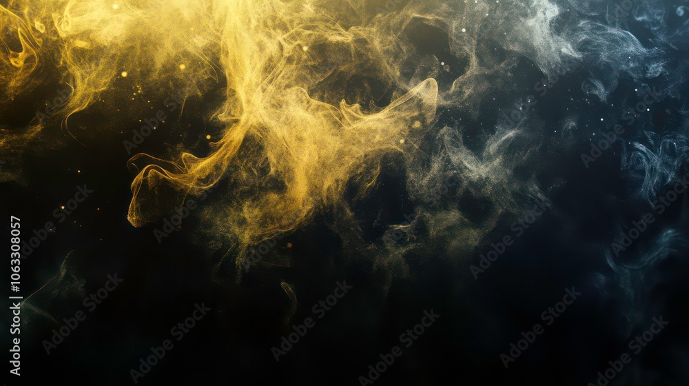 Poster Abstract swirling smoke in shades of gold and black, creating a dynamic visual effect.