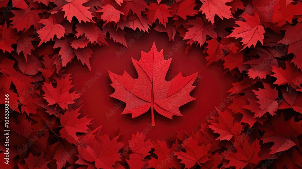 Aufkleber close-up of canadian maple leaves in fall with intricate textures and patterns.