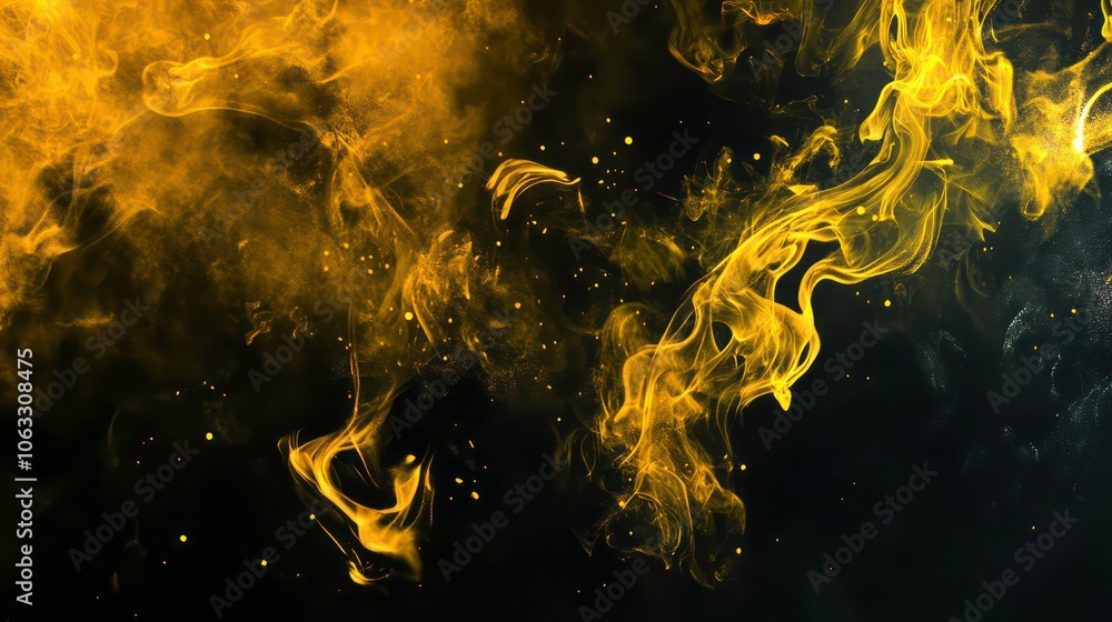 Poster Abstract swirling yellow smoke against a dark background, creating a dynamic visual effect.