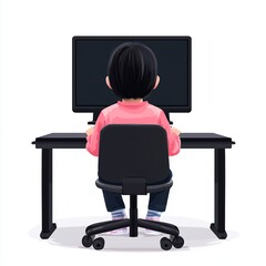 Fototapeta premium A person sitting at a desk with a computer, focused on work or study.