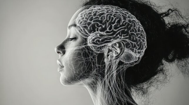 Woman's brain and nervous system pathways and nerves Polyvagal.