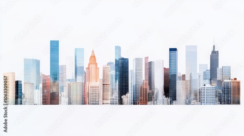 Poster minimalist cityscape design on a white background emphasizing simplicity and elegance.