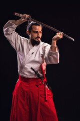 portrait of a brazilian man with samurai costume
