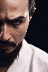 portrait of a brazilian man with samurai costume