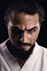 Fototapeta premium portrait of a brazilian man with samurai costume