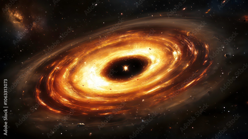 Poster a cosmic scene depicting a swirling galaxy with bright stars and celestial elements.