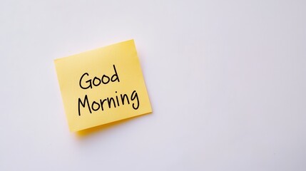 A cheerful and bright sticky note featuring the message 'Good Morning' on a clean white surface, perfect for inspiring positivity.