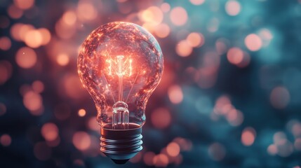 Glowing Lightbulb on a Bokeh Background