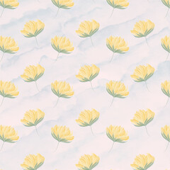 Fototapeta premium Watercolor floral pattern and seamless background. Hand painted. Gentle design for fabric, wrap paper or wallpaper. Raster illustration.