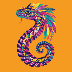 Cute Aztec Feathered Serpent with Vibrant Intricate 