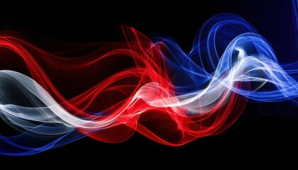 Dynamic Patriotic Waves of Red, White, and Blue Abstract Light Art, Symbolizing USA Freedom and Unity in a Flowing Neon Color Pattern Ideal for Independence Day, Memorial Day, American Pride Themes