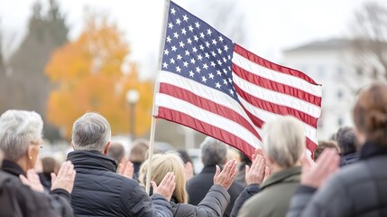 American Flag Waving on Veterans Day Ceremony - Honoring Our Heroes with Respect and Gratitude in a Patriotic Celebration of Service and Sacrifice