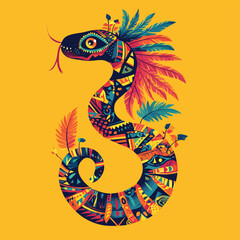 Fototapeta premium Cute Aztec Feathered Serpent with Vibrant Intricate 