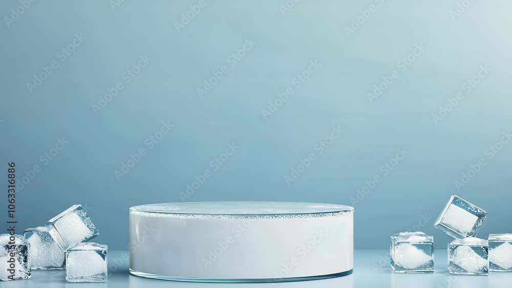 Poster Minimalist display featuring ice cubes on a soft blue background