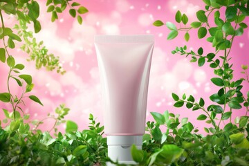 white blank tube of cream for mockup the background is bright pink
