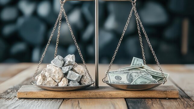 Scales weighing a diamond on one side and money on the other, evaluating worth vs price