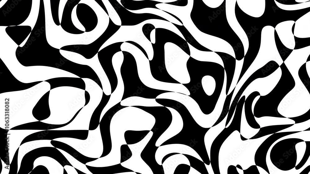 Poster Abstract fluid and wave loop background in black and white