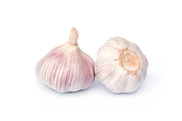 Food ingredients and spices. Head of garlic isolated on white background.