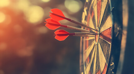 A target with embedded arrows conveys ideas of precision and victory. The image suits posts on goals, success, and team spirit, as well as sports advertising.