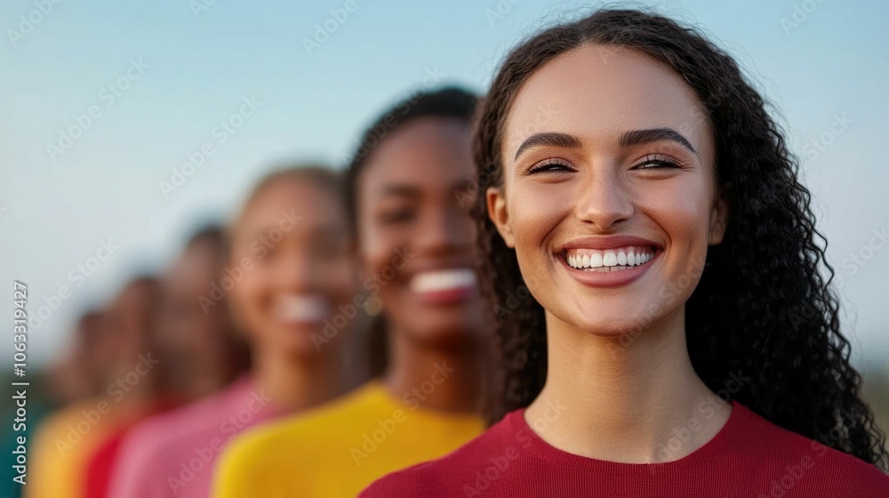 Poster diverse group of individuals laughing and smiling together in a friendly community gathering with a 