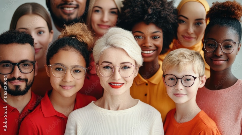 Poster a diverse group of people from different ages and ethnicities standing together smiling and connecte