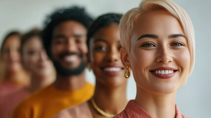 Obraz premium Diverse Group of Individuals of Different Ages and Ethnicities Standing Together Smiling and Expressing a Sense of Unity Harmony and Belonging
