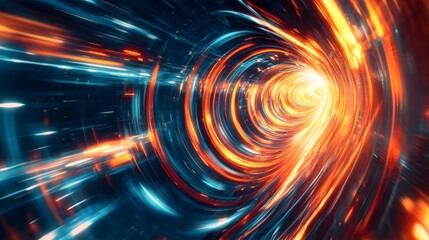 Obraz premium Abstract Swirling Light Tunnel with Orange and Blue Hues