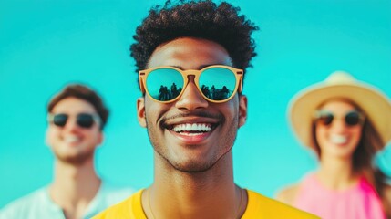A group of diverse friends from different ethnic backgrounds smiling and having a fun carefree day together outdoors celebrating their friendship and community