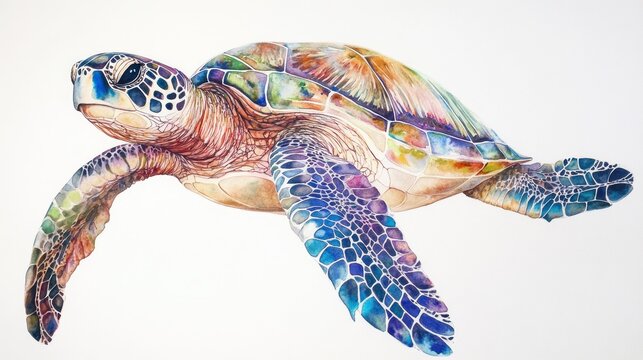 Watercolor Painting of a Vibrant Sea Turtle