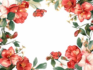 Beautiful watercolor floral greeting card or frame mockup featuring a floral arrangement with red flower and leaves alluring on copy space.