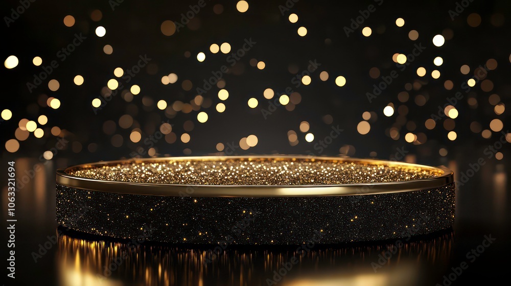 Poster A shimmering circular platform with a sparkling background, creating an elegant atmosphere.