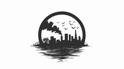 Black and white flat illustration on the topic of air pollution. Environmental pollution.