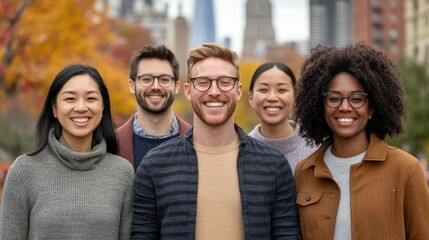 Obraz premium Diverse group of people from different ages cultures and ethnicities enjoying time together and relaxing in a lush green city park setting