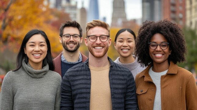 Diverse group of people from different ages cultures and ethnicities enjoying time together and relaxing in a lush green city park setting