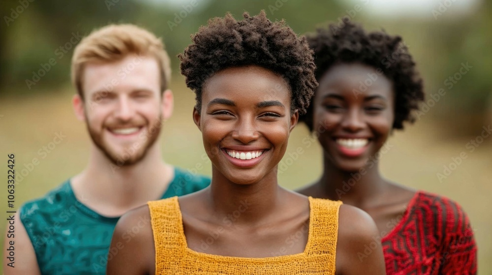 Poster portrait of a diverse group of friends from different parts of the world smiling and enjoying a day 