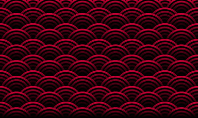 A pattern of overlapping red and black semicircles creating a wave-like design.