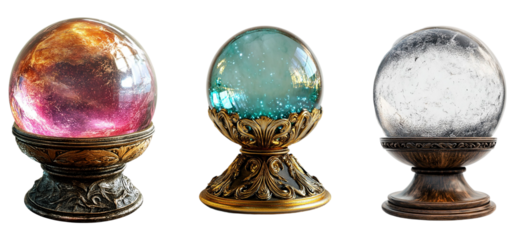 Set of glass crystal balls with Stand isolated on transparent or white background