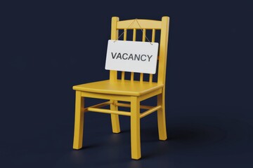 Chair with a sign with the word vacancy written on it, business concept.