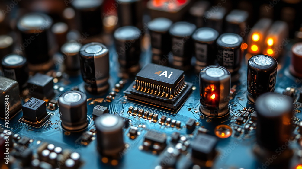 Poster close-up of a circuit board with an ai chip, showcasing the intricate details of modern technology.