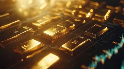 Stock market business graph chart with gold bars. The concept of success and growth in business. Forex market, gold market and crude oil market