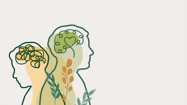 Metaphor bipolar disorder mind mental. Double face. Split personality. Concept mood disorder. 2 Head silhouette.Psychology. Mental health. Dual personality concept. Tangle and untangle