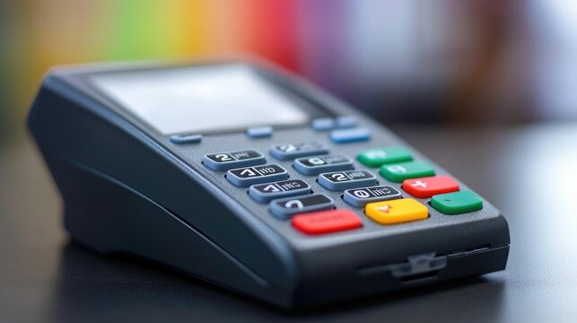 Credit card payments being processed on a POS system with financial reports data analytics and graphs nearby demonstrating a deep depth of field in a modern professional business setting - Powered by Adobe