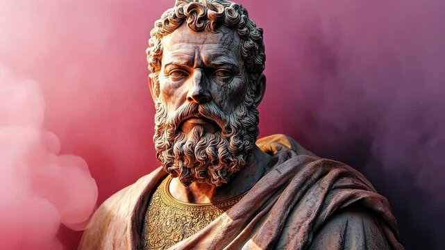 Smoke bomb exploding behind bust of roman emperor