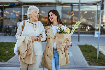 Happy Family Bonding During a Shopping Trip Outdoors