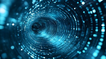 Abstract Blue Tunnel of Light with Glowing Particles