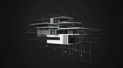 architecture print schematics in white ink on black background