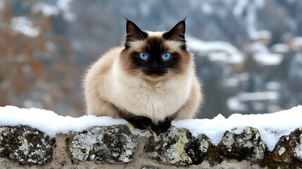 A Tranquil Portrait of a Himalayan Cat against a Majestic Mountain Background Capturing the Beauty of Nature