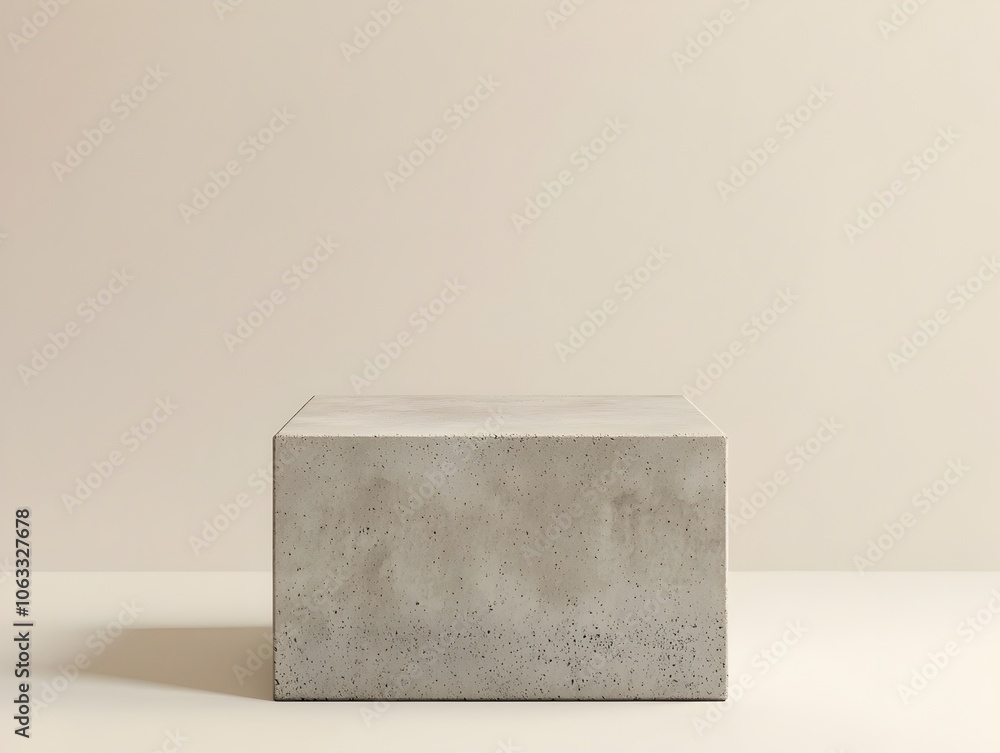 Poster concrete block with smooth edges on neutral backdrop for product presentation