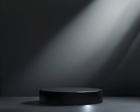 Sleek Black Podium in Soft Ambient Light Setting for Tech or Fashion Product Displays