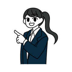 指を指す女性　新社会人
